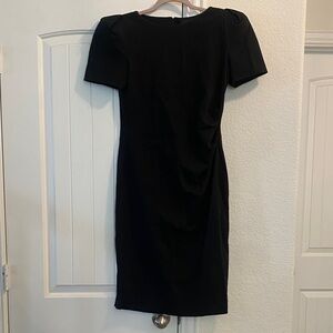 Elegant Fitted Black Short Sleeved Dress, 46